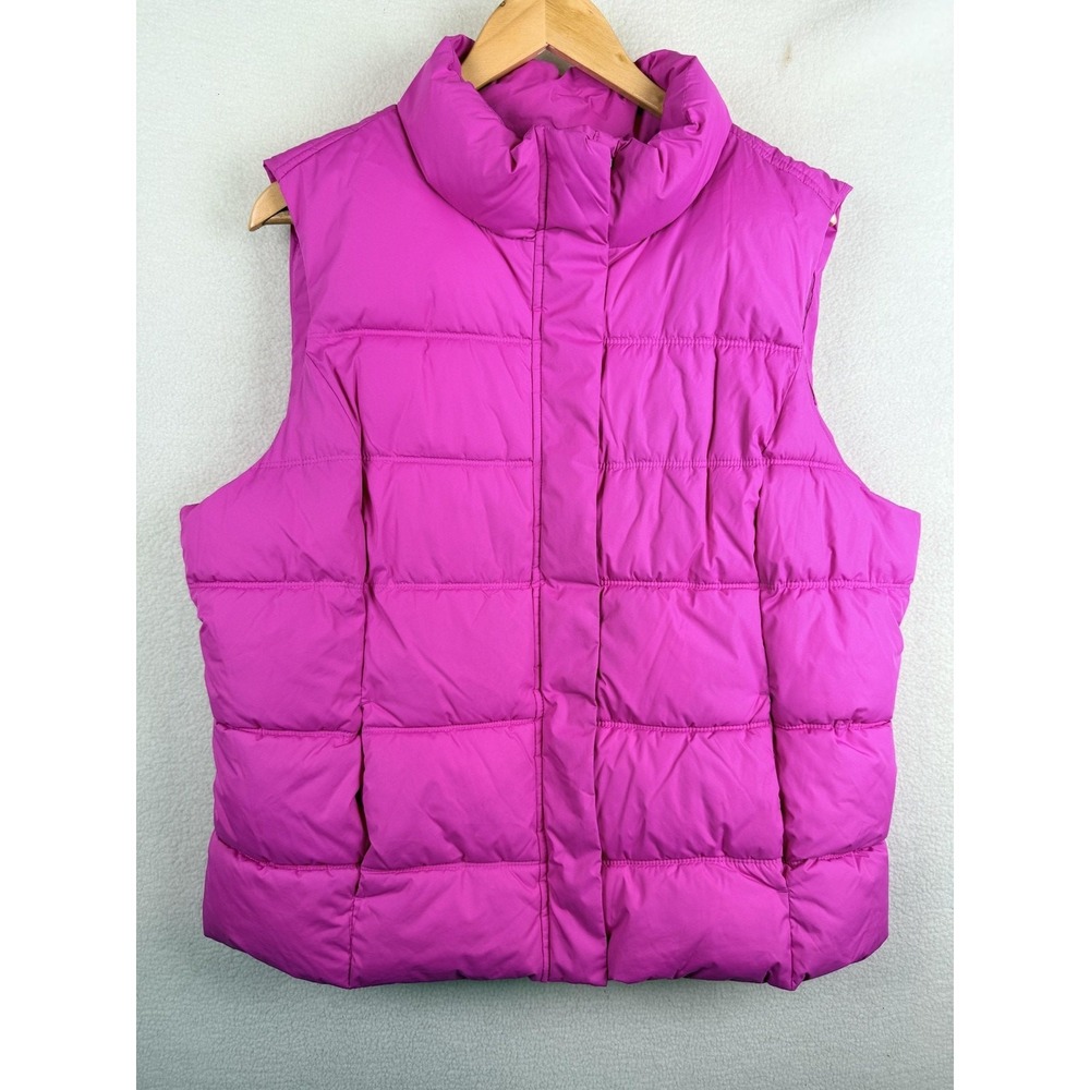 Gap Vest Womens XXL Pink Quilted Puffer Elastic Waist Full Zip Collared Lined